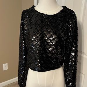 Express woman’s sequined black top.